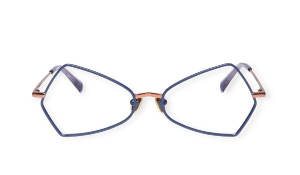 eyeglasses kreuzbergkinder women geometric shape blue and bronze metallic frame