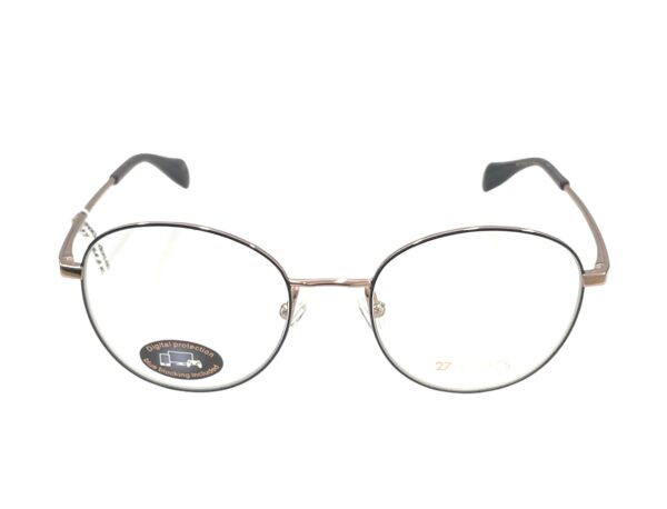 eyeglasses 27 degrees women round shape black and rose gold metallic frame