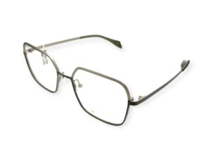 EYEGLASSES 27 degrees women square shape matte silver and olive green bicolor metallic frame