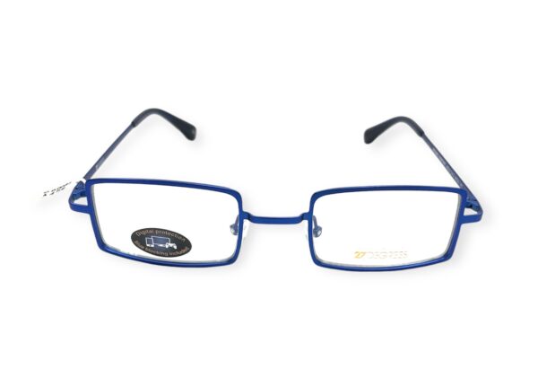 eyeglasses 27 degrees men women unisex rectangular shape electric blue metallic frame