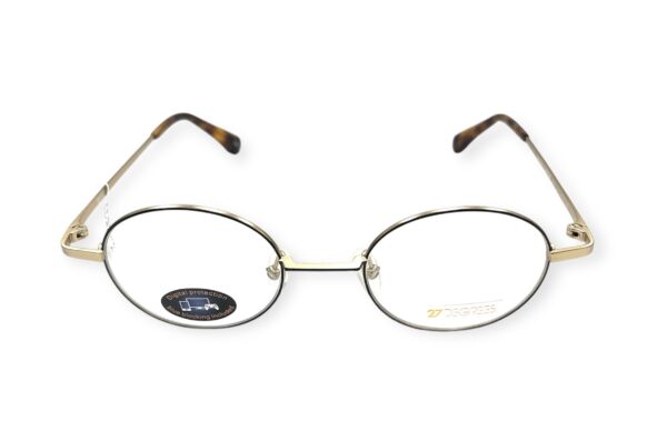 eyeglasses 27 degrees oval shape men women unisex black metallic frame gold temples