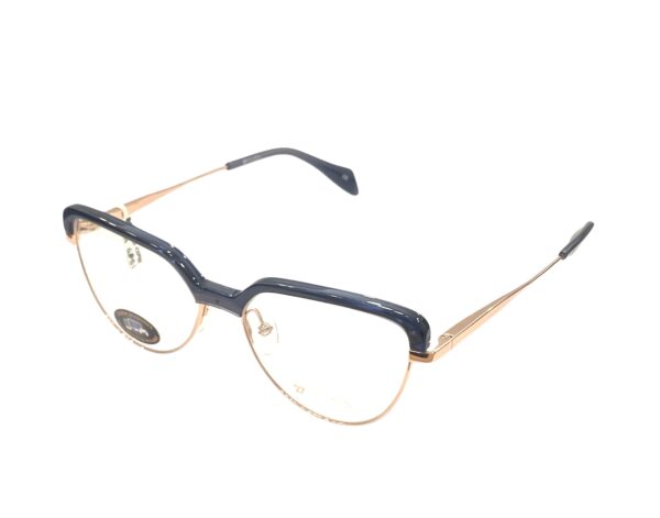 eyeglasses 27 degrees women butterfly shape navy blue acetate and rose gold metallic frame