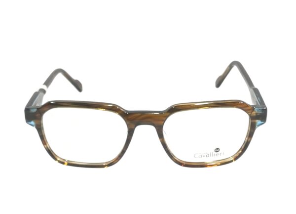 eyeglasses cavallieri women square shape brown acetate petrol blue details on temples