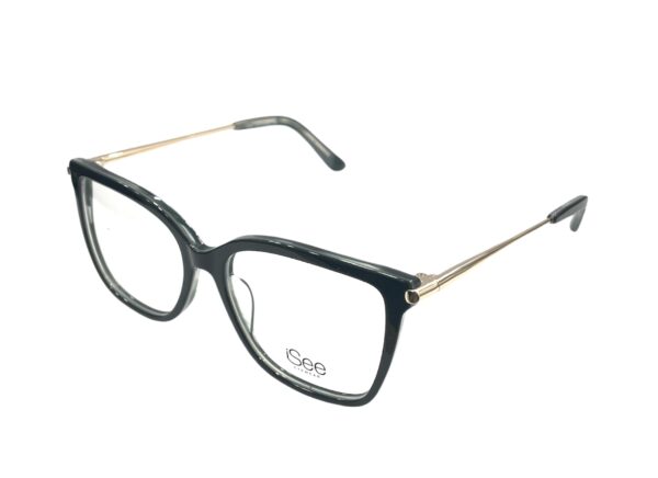 eyeglasses isee women square shape black acetate gold metallic frame