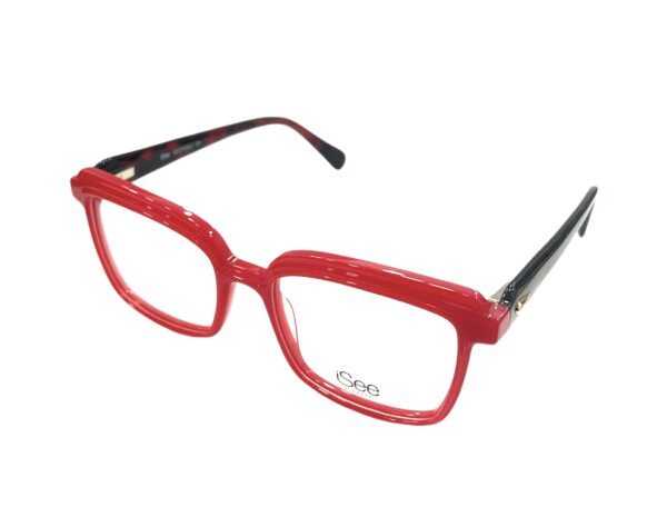 eyeglasses isee women square shape red acetate burgundy temples