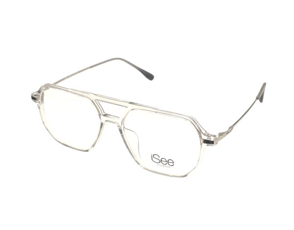 eyeglasses isee men aviator shape transparent acetate silver metallic temples