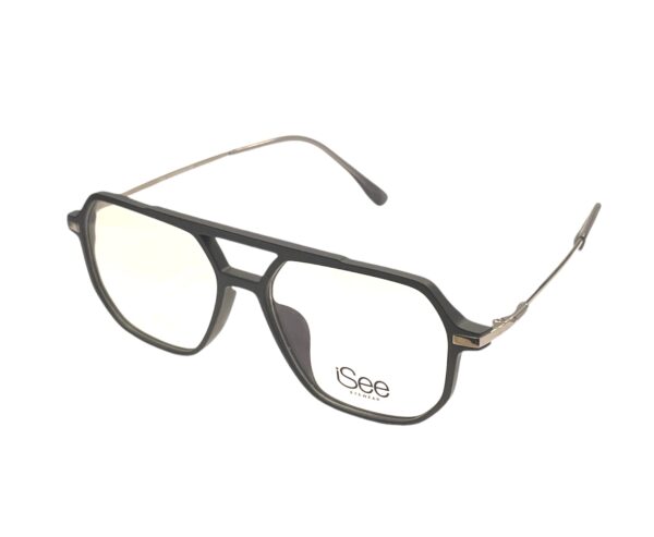 eyeglasses isee men aviator shape black acetate silver metallic frame