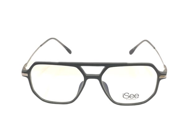 eyeglasses isee men aviator shape black acetate silver metallic frame