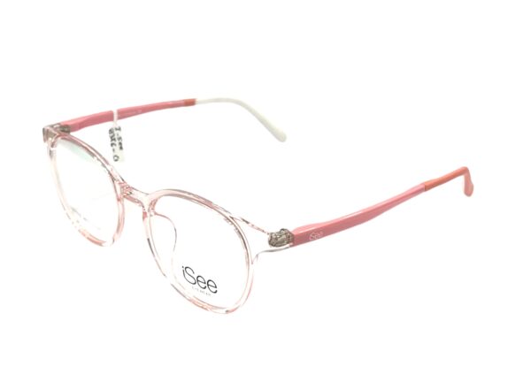 eyeglasses isee kids girls round shape transparent pink acetate pink temples