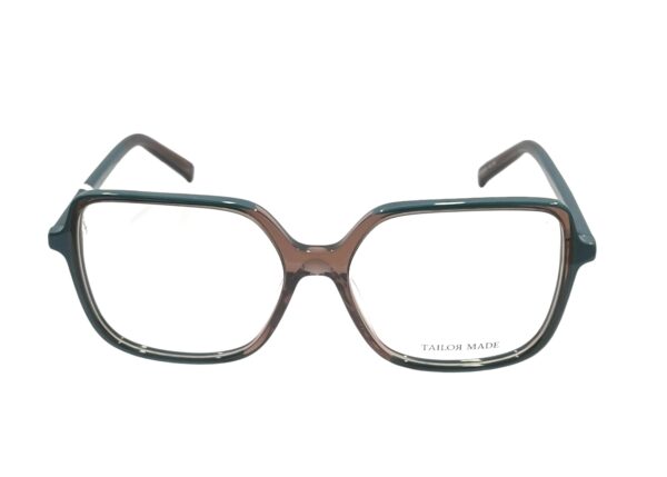 eyeglasses tailor made women square shape transparent brown and petrol blue acetate