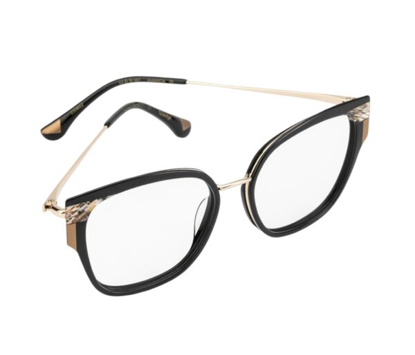 eyeglasses woodys women butterfly shape black acetate beige details gold metallic temples