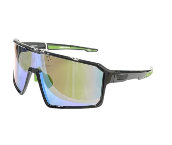 sunglasses eppoca unisex sport mask black plastic frame green details mirror lenses uv protection