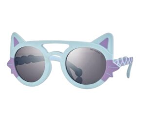 sunglasses centrostyle kids girls round shape kitty ears aqua-purple plastic frame polarized grey lenses uv protection