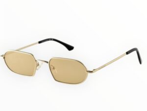 sunglasses tailor made unisex polygonal shape gold metallic frame brown lenses antireflective coat uv protection