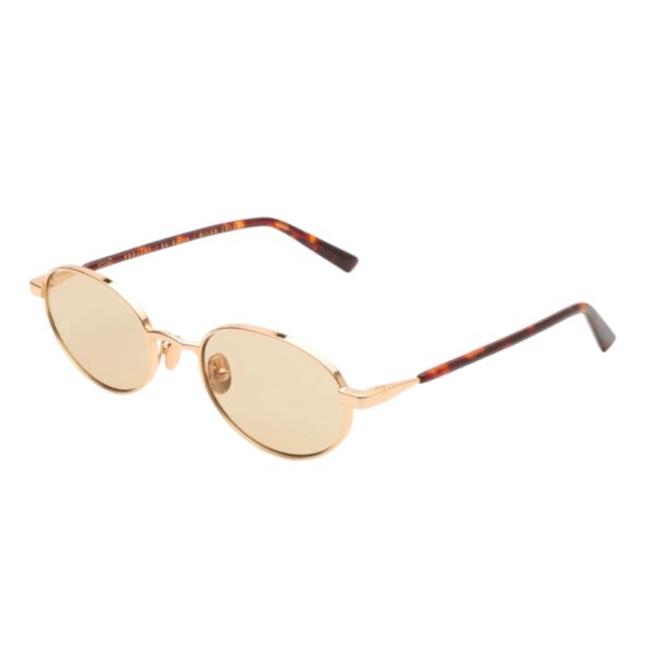 sunglasses gasst unisex men women oval shape gold metallic frame yellow/brown lenses antireflective coat uv protection