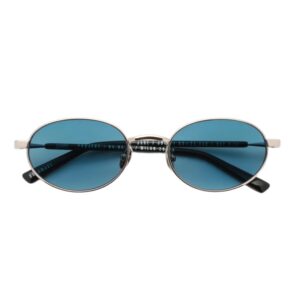 sunglasses gasst unisex men women oval shape silver metallic frame gradient blue lenses antireflective coating uv protection