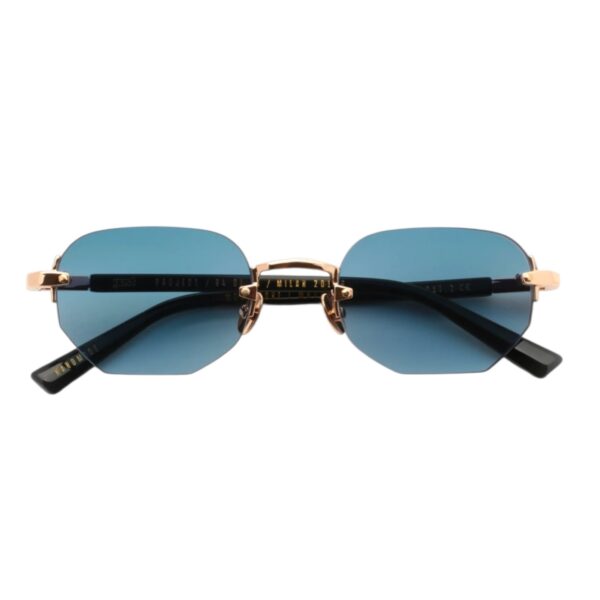 sunglasses gast unisex men women geometrical shape gold metallic frame rimless blue lenses antireflective coating uv protection