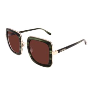 sunglasses lancel women square shape dark green acetate gold metallic bridge and details gradient brown lenses uv protection