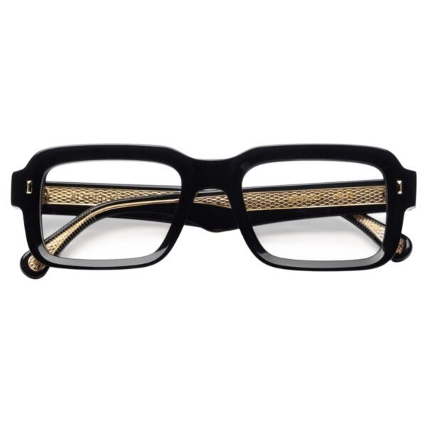 eyeglasses alfred kerbs unisex square shape black acetate gold details