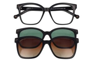 eyeglasses hally and son women square shape black acetate black acetate clip on with green lenses and black acetate with brown lenses clip on uv protection