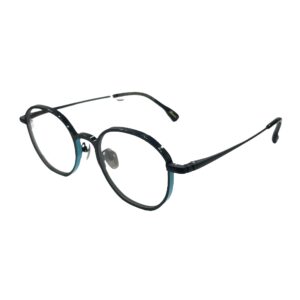 eyeglasses alexander wintsch unisex round shape black acetate and titanium frame petrol blue details