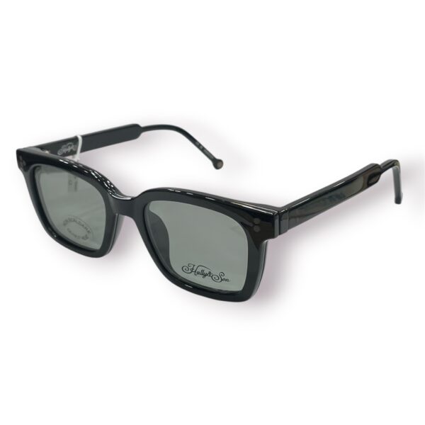 eyeglasses hally and son unisex square shape black acetate two sun clip ons one with grey and one with green lenses uv protection