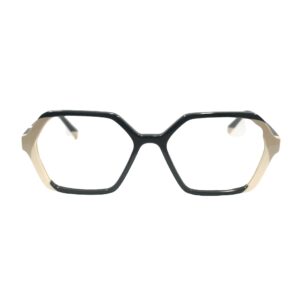 eyeglasses zeus and dione women polygonal shape black acetate beige and ecru details