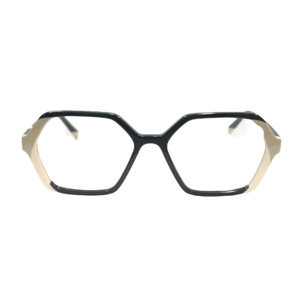 eyeglasses zeus and dione women polygonal shape black acetate beige and ecru details
