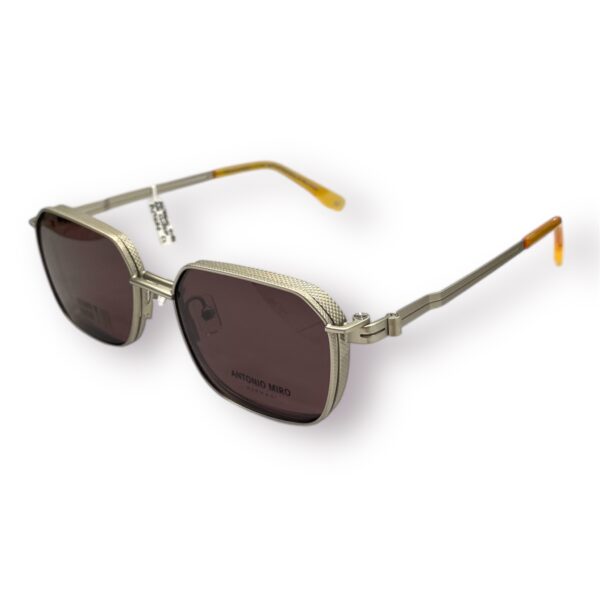 eyeglasses antonio miro unisex polygonal shape matte silver metallic frame sun clip-on uv protection