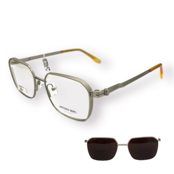 eyeglasses antonio miro unisex polygonal shape matte silver metallic frame sun clip-on uv protection