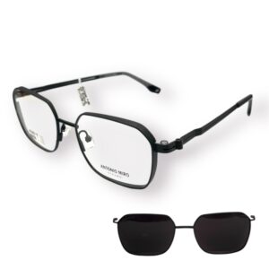 eyeglasses antonio miro unisex polygonal shape matte black metallic frame sun clip-on uc protection