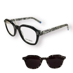 eyeglasses antonio miro women square shape black acetate black-white temples sun clip-on uv protection