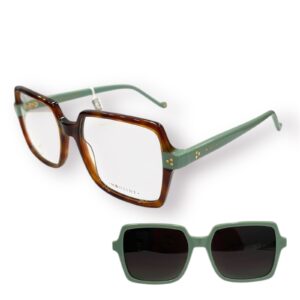 eyeglasses antonio miro women square shape brown havana and mint green acetate sun clip-on uv protection