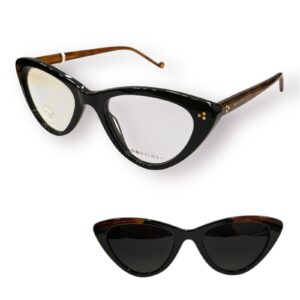 eyeglasses antonio miro women butterfly shape black acetate brown temples sun clip-on uv protection