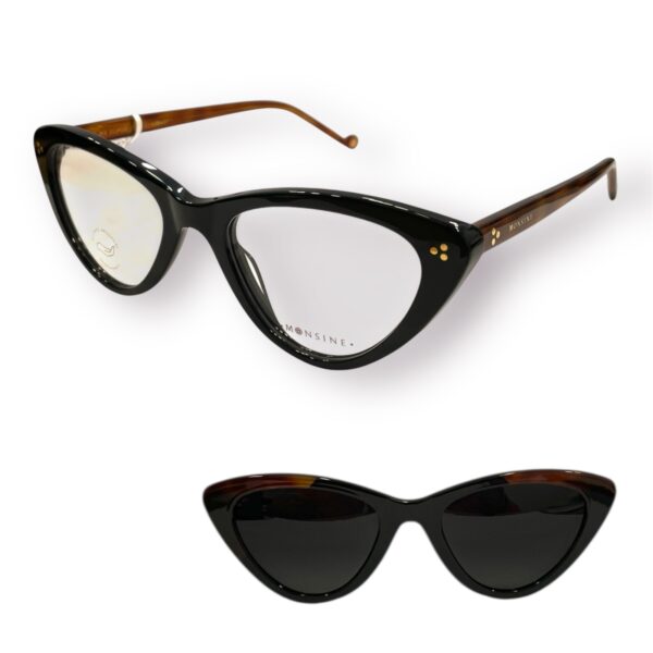 eyeglasses antonio miro women butterfly shape black acetate brown temples sun clip-on uv protection