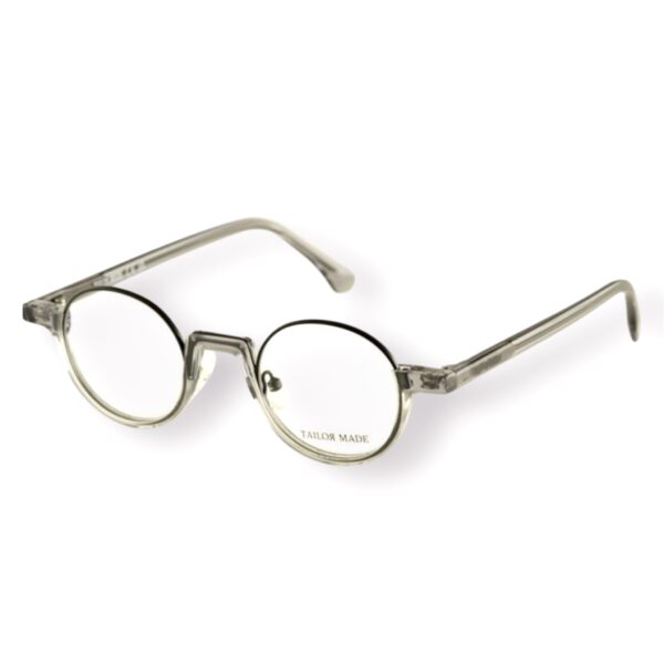 eyeglasses tailor made unisex round shape grey acetate and black metallic frame