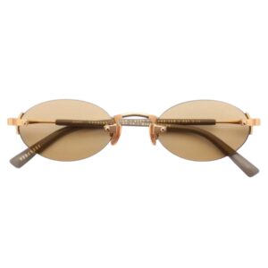 sunglasses gast unisex oval shape matte gold metallic griff frame grey acetate temples olive green lenses antireflective coating uv protection