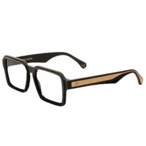 eyeglasses alfred kerbs unisex square shape black acetate gold details