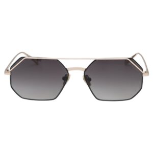 sunglasses kreuzbergkinder men polygonal shape double bridge black and gold metallic frame gradient grey lenses antireflective coating uv protection