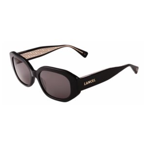 sunglasses lancel women rectangular shape black acetate grey lenses uv protection