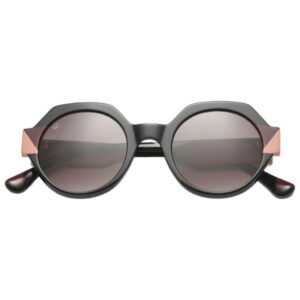 sunglasses woodys barcelona round shape black acetate pink details gradient grey lenses antireflective coating uv protection
