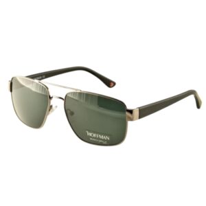 sunglasses hoffman men aviator shape gun metal metallic frame black plastic temples grey glass lenses uv protection