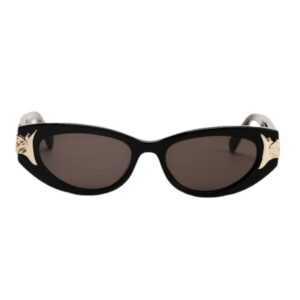 sunglasses zeus and dione women oval shape black acetate gold metallic decoration grey lenses by Zeiss uv protection