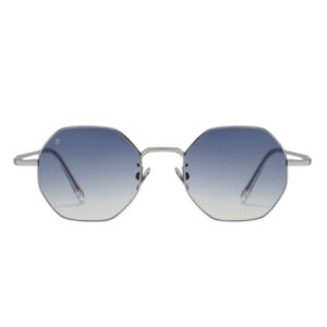 sunglasses bali unisex polygonal shape grey metallic frame gradient blue lenses uv protection