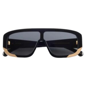 sunglasses oscar and frank unisex mask black acetate gold metallic details dark grey essilor lenses antireflective coating uv protection
