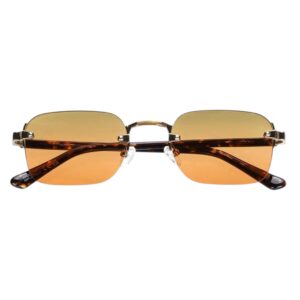 sunglasses johnocera unisex square shape bronze metallic griff frame brown havana acetate temples orange lenses uv protection