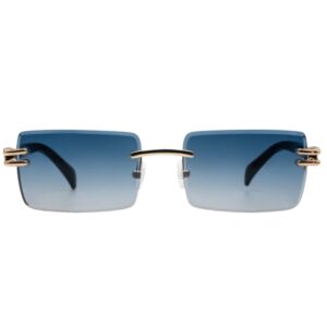sunglasses kypers unisex rectangular shape gold metallic griff frame black plastic temples gradient blue lenses uv protection